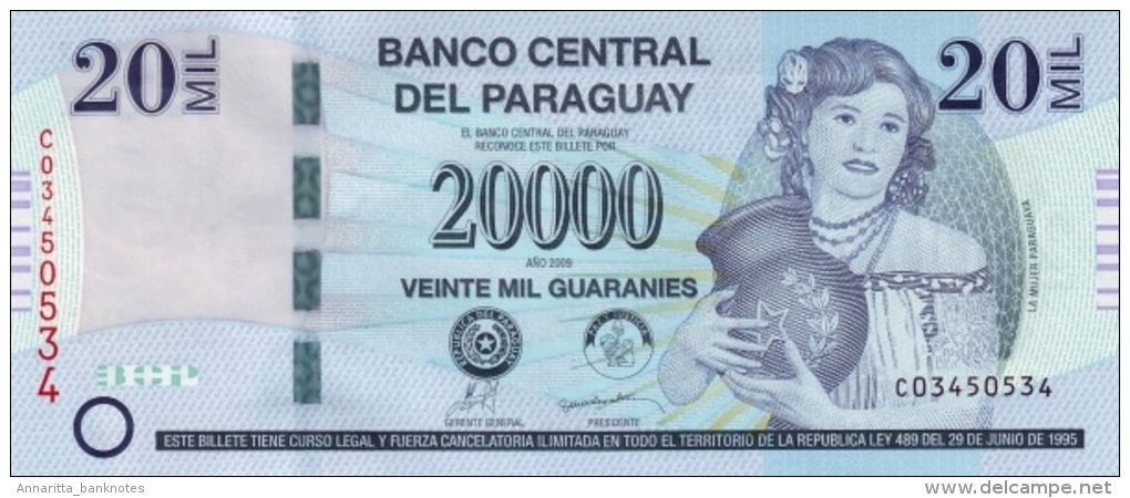 PARAGUAY 20000 GUARANIES 2009 P-230b UNC PREFIX C [ PY852a ] - Paraguay