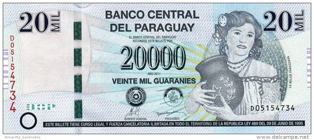 PARAGUAY 20000 GUARANIES 2011 P-230b UNC PREFIX D [ PY852b ] - Paraguay