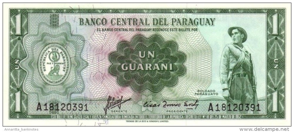 PARAGUAY 1 GUARANI 1952 (1963) P-193a UNC SIGN. 6 [ PY809b ] - Paraguay