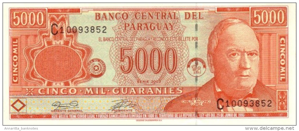 PARAGUAY 5000 GUARANIES 2003 P-220b UNC PREFIX C [ PY837a ] - Paraguay