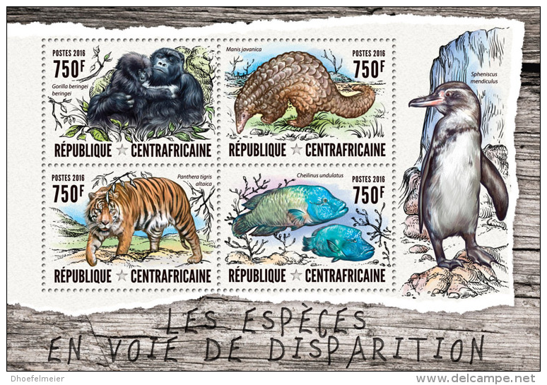 CENTRALAFRICA 2016 ** Endangered Species Gorilla M/S - OFFICIAL ISSUE - A1634 - Gorilles