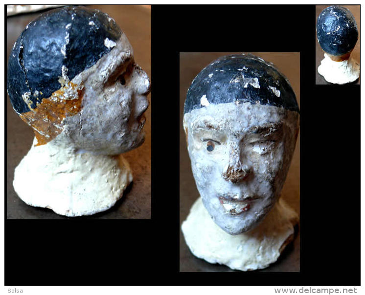 Ancienne Tête De Pierrot Lunaire XIXème / Old French Head Puppet XIXth Century - Art Populaire