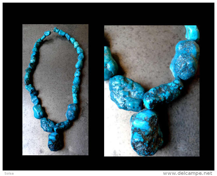Ancien Collier Indien Turquoise / Vintage Indian Turquoise Necklace - Necklaces/Chains