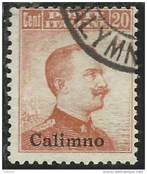 EGEO CALINO (CALIMNO) 1917 SOPRASTAMPATO D'ITALIA ITALY OVERPRINTED CENT. 20 C SENZA FILIGRANA UNWATERMARK USATO USED - Egée (Calino)