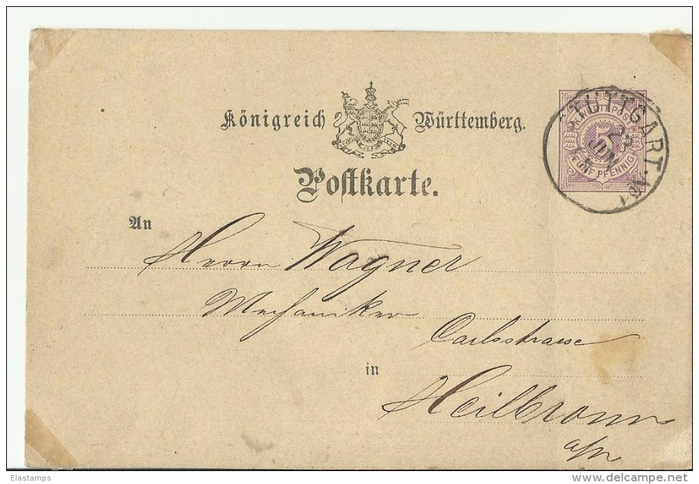 -WUTTEMBERG  GS 1877 Sttugartt - Ganzsachen