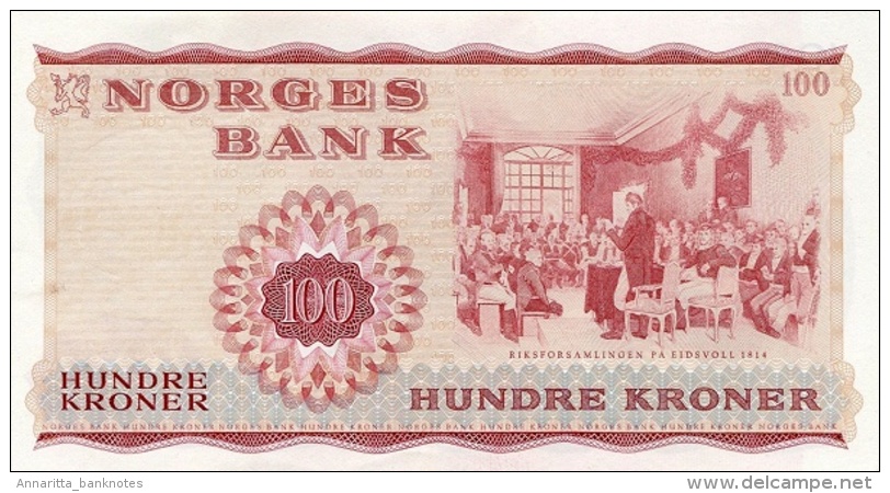 NORWAY 100 KRONER 1975 P-38g AU/UNC S/N - Ø2597212  [ NO038g ] - Norway