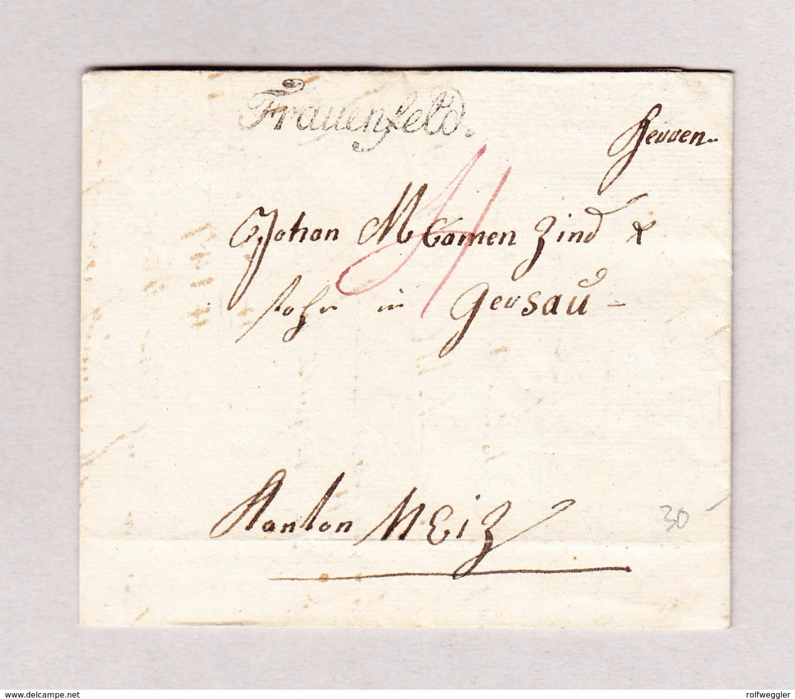 Heimat Schweiz TG  FRAUENFELD Handschrift-Stempel 25.?1824 Vorphila Brief Nach Gersau - ...-1845 Préphilatélie