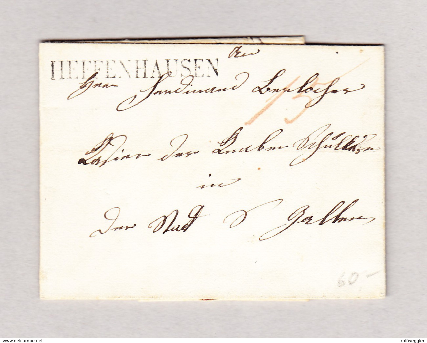 Heimat Schweiz TG  HEFFENHAUSEN Balkenstempel 8.2.1855 Brief Ohne Marke Nach St Gallen - ...-1845 Prephilately