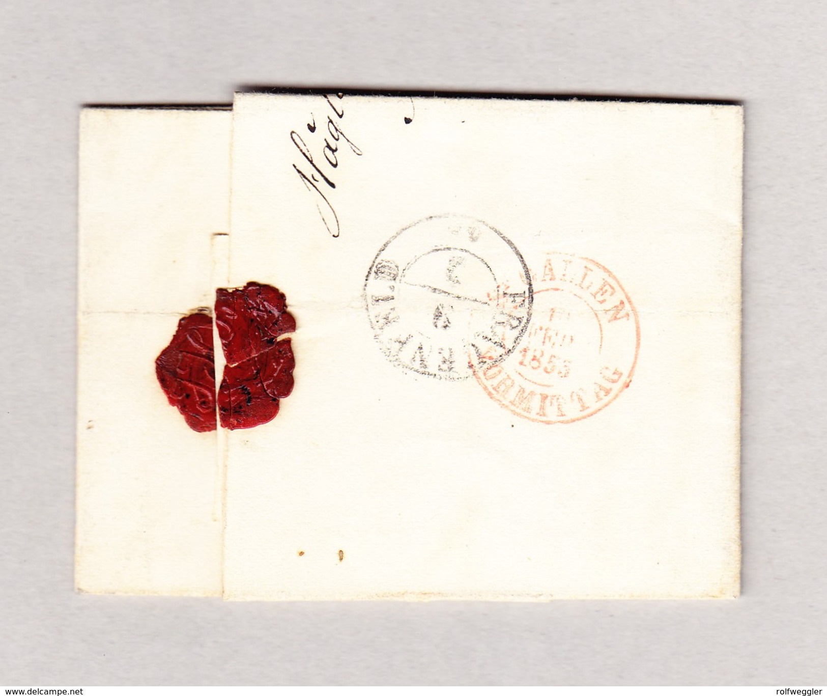 Heimat Schweiz TG  HEFFENHAUSEN Balkenstempel 8.2.1855 Brief Ohne Marke Nach St Gallen - ...-1845 Préphilatélie