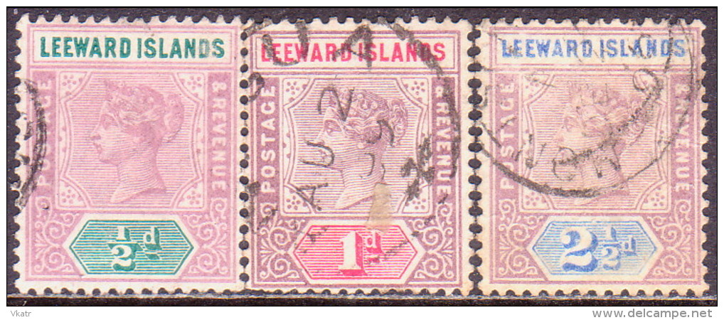 LEEWARD ISLANDS 1890 SG #1-3 Part Set Used - Leeward  Islands