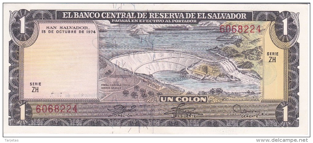 BILLETE DE EL SALVADOR DE 1 COLON DEL AÑO 1974 / 1977 DE CRISTOBAL COLON EN CALIDAD EBC (XF)  (BANKNOTE) - El Salvador