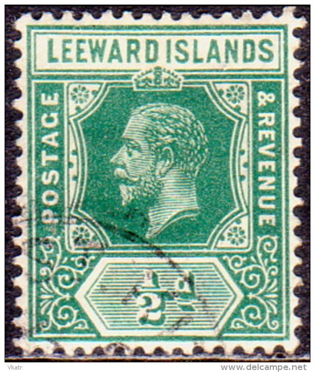 LEEWARD ISLANDS 1916 SG #47a ½d Used Wmk Mult. Crown CA Deep Green - Leeward  Islands