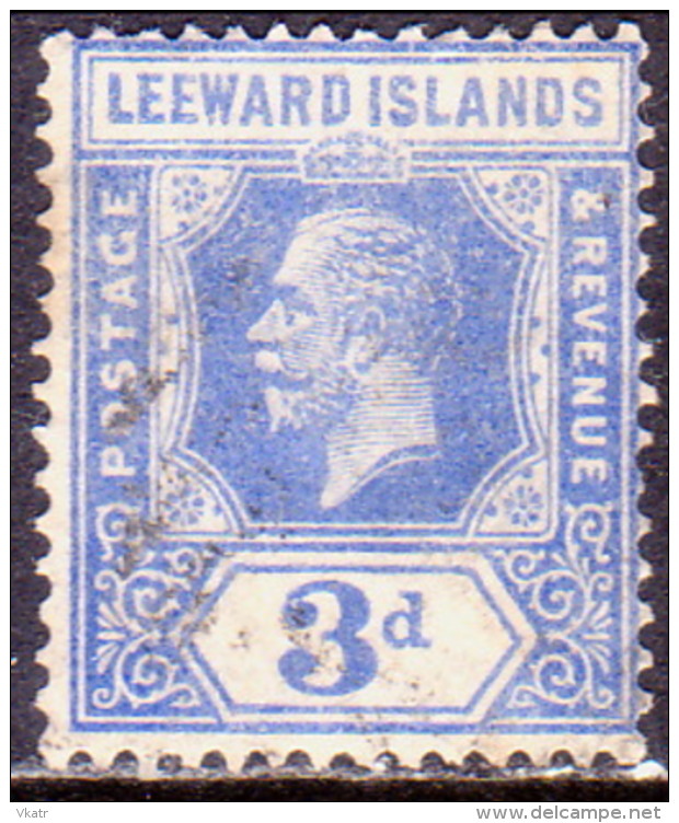 LEEWARD ISLANDS 1923 SG #68 3d Used Light Ultramarine Wmk Script Crown CA CV £38 - Leeward  Islands