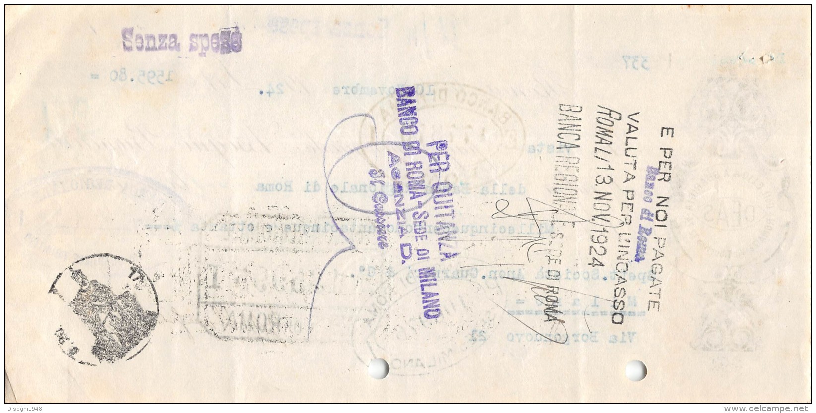 06252  "DOTT. ELIO &amp; A. SBARIGIA - D.E.A.S. - ROMA - ASSEGNO BANCARIO - 1924" ORIGINALE - Chèques & Chèques De Voyage