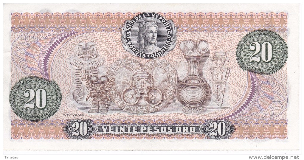 BILLETE DE COLOMBIA DE 20 PESOS DE ORO DEL AÑO 1975  (BANK NOTE) - Colombia