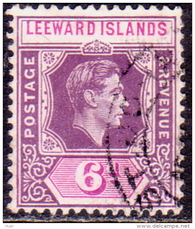 LEEWARD ISLANDS 1947 SG #109b 6d Used Purple And Deep Magenta - Leeward  Islands