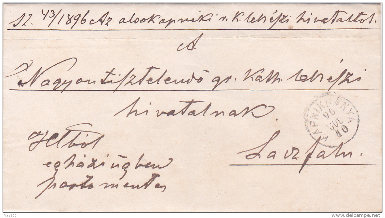 #T115     Romania/Moldova &amp; Principality -  Official Letter Circulated  FROM  KAPNIKBANYA, 1897. - ...-1858 Préphilatélie