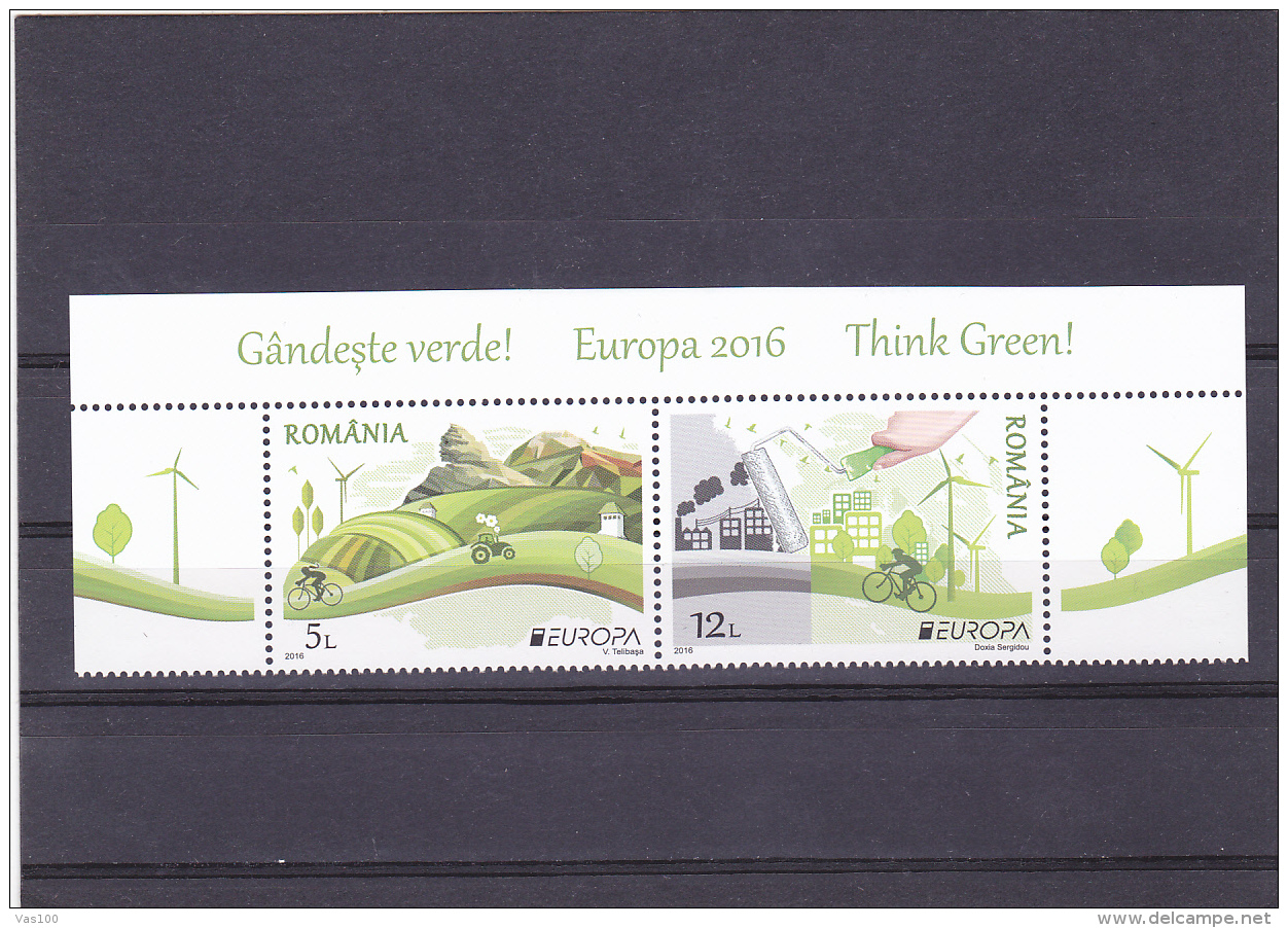 #157     ROMANIA 2016 EUROPA - BIKE, BICYCLE,TRACTOR,WIND POWER,THINK GREEN!, FULL SET + LABELS, 2016 , MNH**. - Nuovi