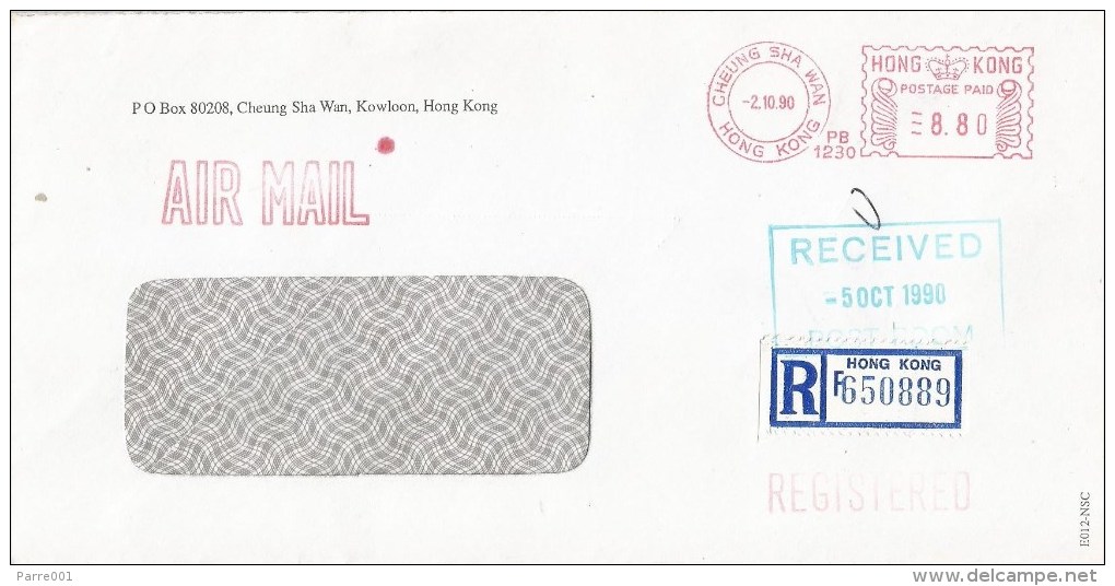 Hong Kong 1990 Cheung Sha Wan Pitney Bowes-GB “5340” PB1230 Meter Franking Registered Cover - Cartas & Documentos