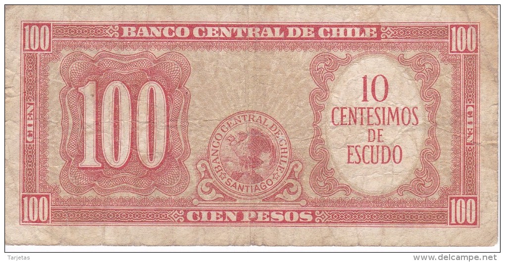 BILLETE DE CHILE DE 100 PESOS DEL AÑO 1960-61 (BANK NOTE) - Chile