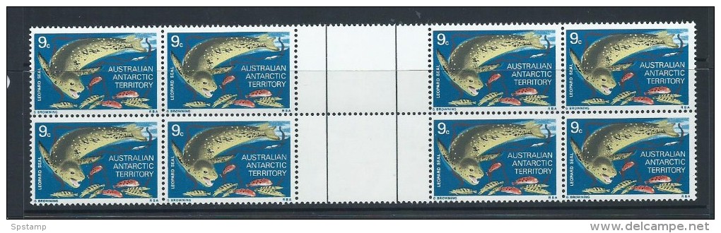 Australian Antarctic Territory 1973 9c Leopard Seal MNH Gutter Block Of 8 - Unused Stamps