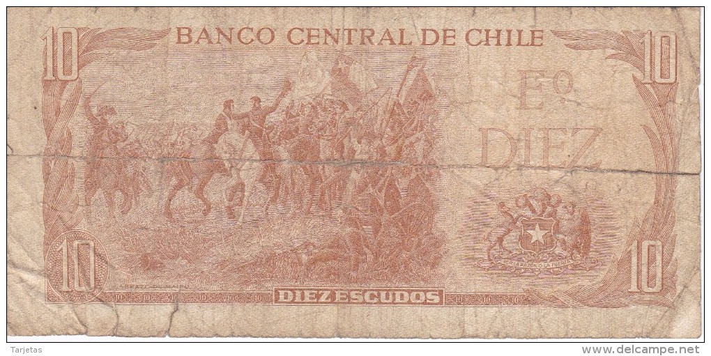 BILLETE DE CHILE DE 10 PESOS DE BALMACEDA (BANK NOTE) (ROTURA) - Chile