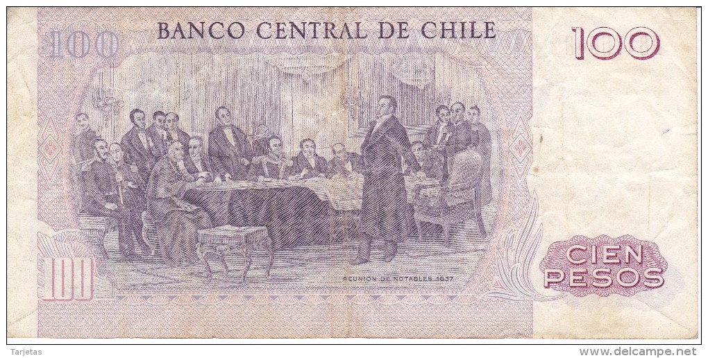 BILLETE DE CHILE DE 100 PESOS DEL AÑO 1982  (BANKNOTE) RARO - Cile