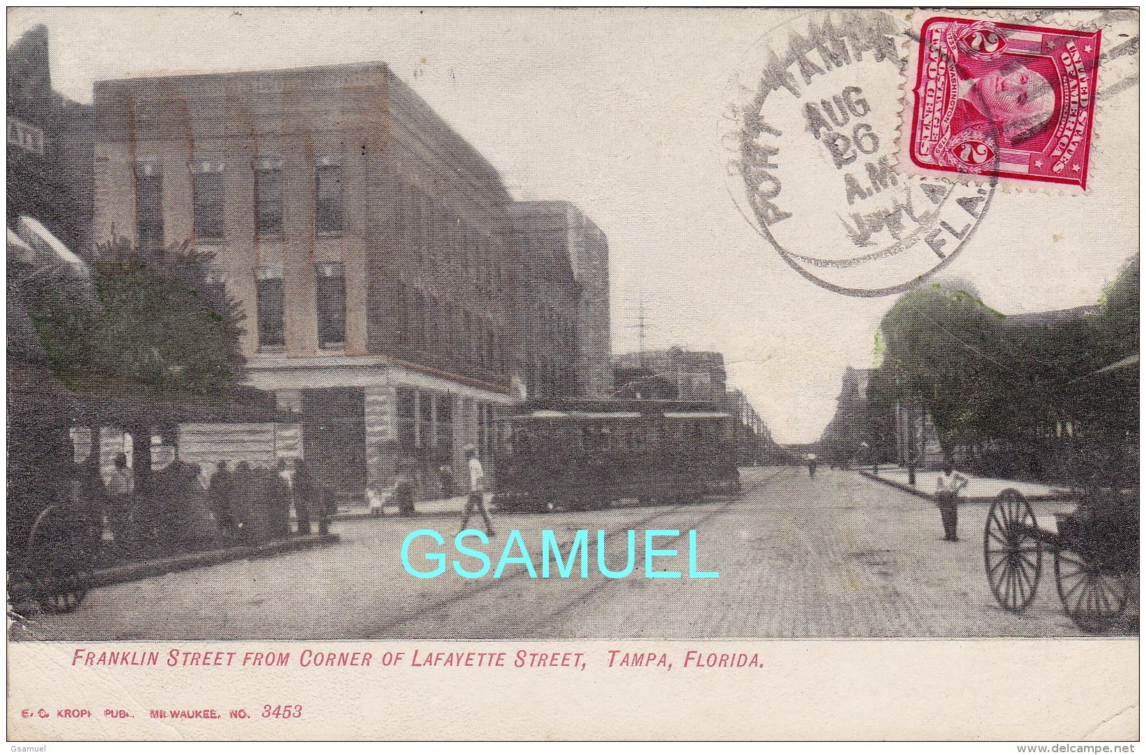 Amérique - Franklin Street From Corner Of Lafayette Street, Tampa, Fla - Tramway - Marcophilie, Philatélie  (voir Scan). - Tampa