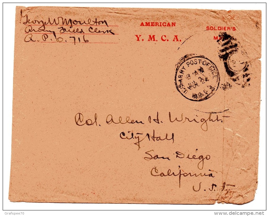 EEUU USA  SOLDIERS MAIL US ARMY POSTAGE OFFICE Y. M. C. A. - Storia Postale