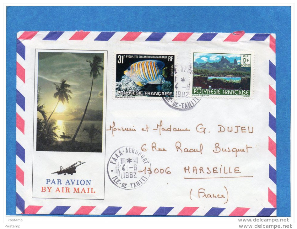 MARCOPHILIE-lettre  Illustrée-AVION-POLYNESIE --Cad FAA AEROPORT-1982-affr Composé -poisson - Lettres & Documents