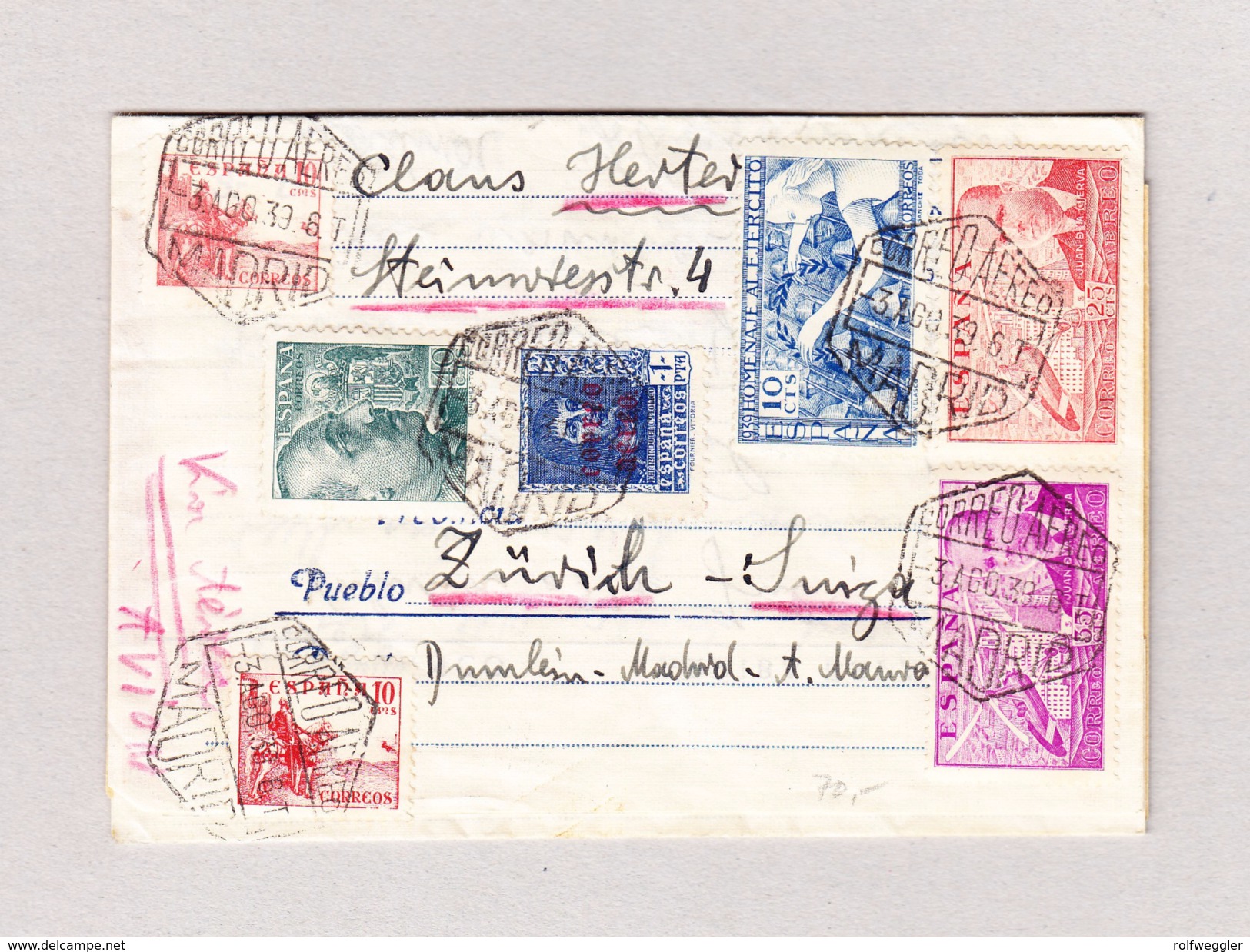 Spanien  Soldatenbrief 3.8.1939 Madrid Flugpost Nach Zürich - Lettres & Documents