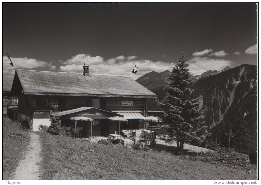 Braunwald GL - Berggasthaus Und Pension Ohrenplatte (1380 M) Mit Gand- Und Karrenstock Und Schönau - Foto Emil Brunner - Autres & Non Classés