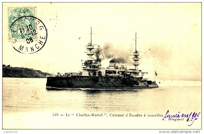 AC 28  /     C P A    LE CHARLE MARTEL CUIRASSE D'ESCADRE A TOURELLES - Warships