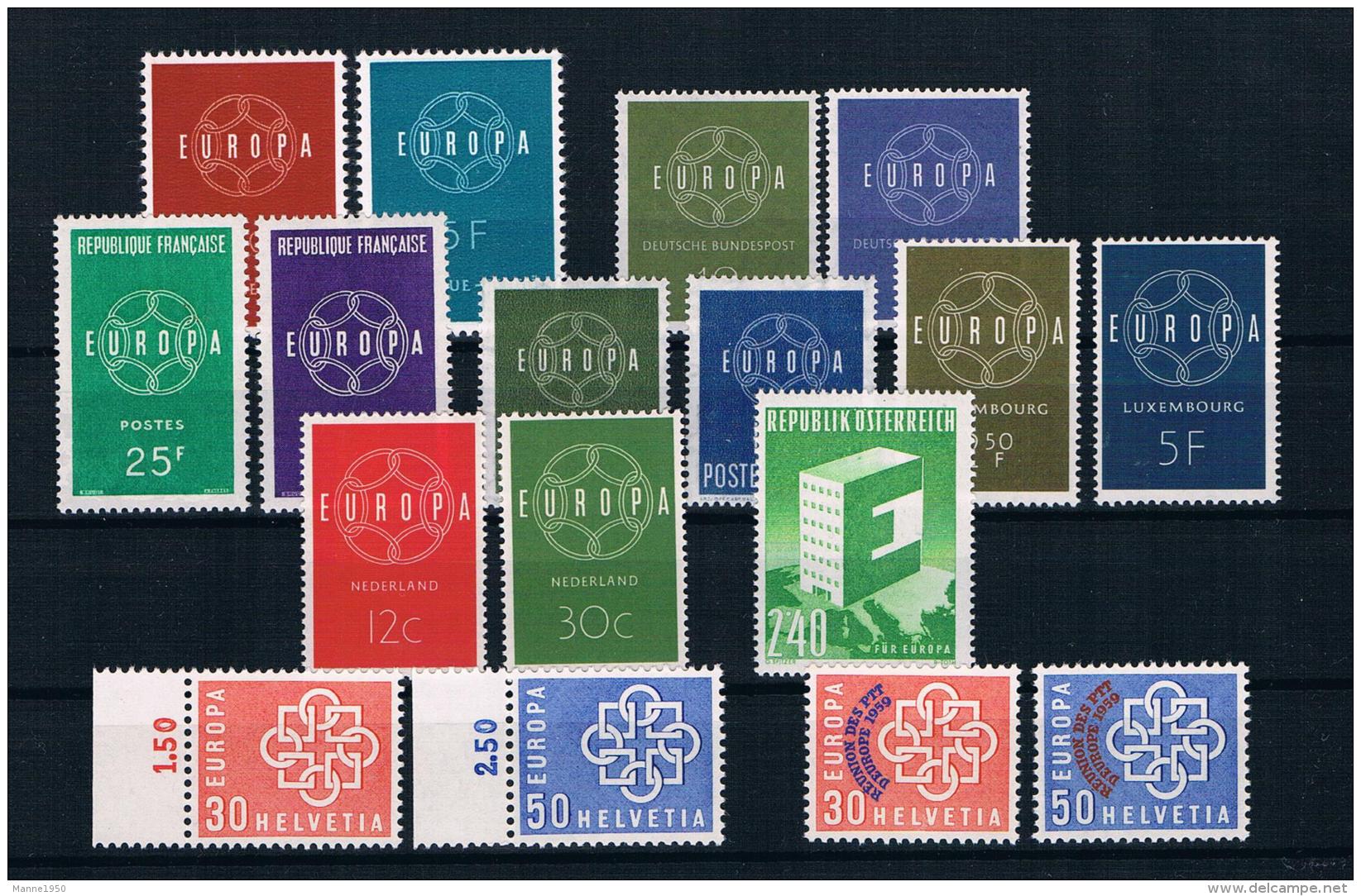 Europa/Cept 1959 Geschlossene Kette Kpl. Jahrgang ** + Schweiz MiNr. 679/80 ** - Volledig Jaar
