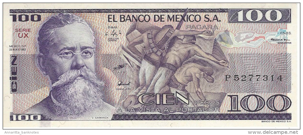 MEXICO 100 PESOS 1982 P-74c UNC SERIE UX [ MX074c ] - Mexico