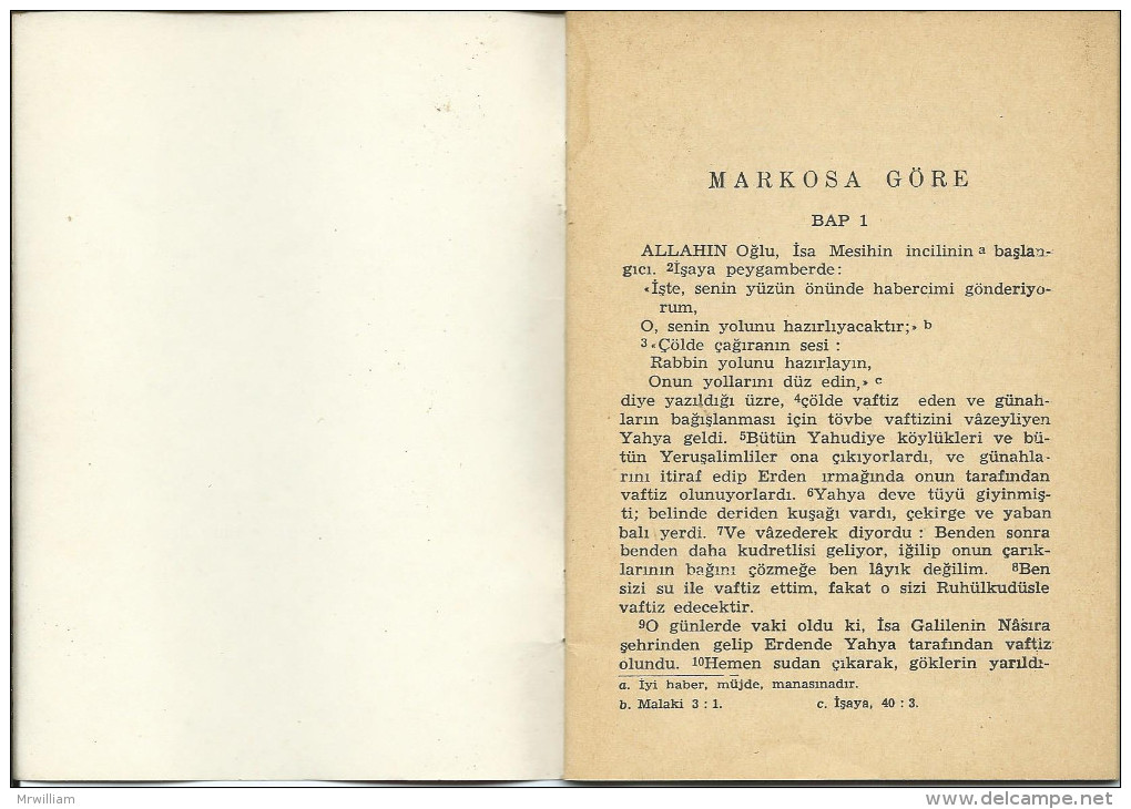 MARKOSA GORE : Bible Selon St Marc (Livre Religieux) En Turque  (1981) - Autres & Non Classés