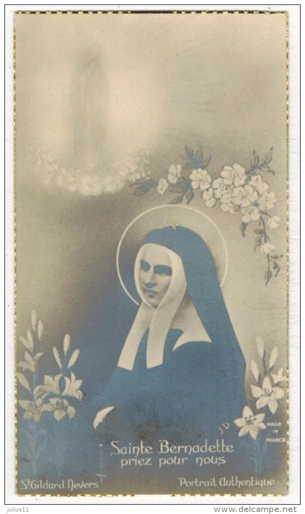 IMAGE PIEUSE HOLY CARD SANTINI Type Photo Pourtour Dorure  : " Portrait Authentique Sainte Bernadette Priez Pour Nous  " - Images Religieuses