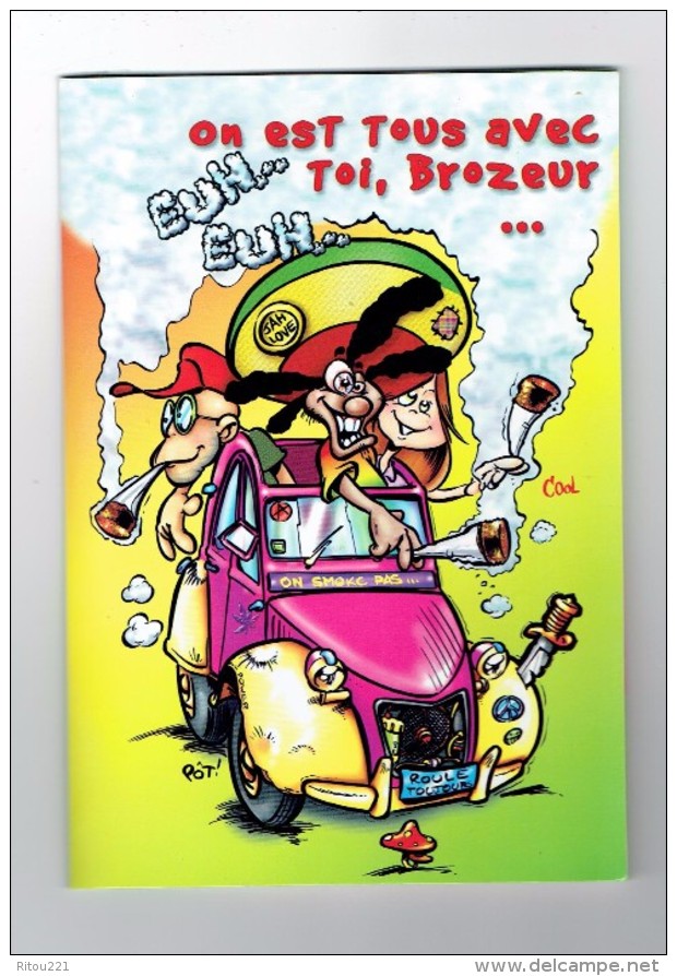 Double Carte Fantaisie Voiture 2 CV CITROEN Hippie Cigarette Drogue Pipe Calumet Champignon Couteau Pneu Crevé Totem - A Systèmes