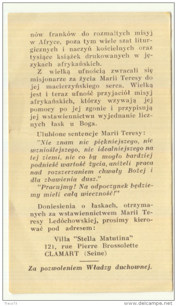 RELIQUIA /  MALKA MARIA TERESA LEDOCHOWSKA _  EX  INDUMENTIS - Religión & Esoterismo