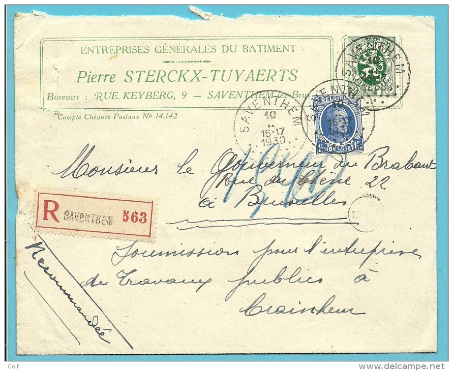 257+283 Op Brief Aangetekend Met Stempel SAVENTHEM - 1922-1927 Houyoux