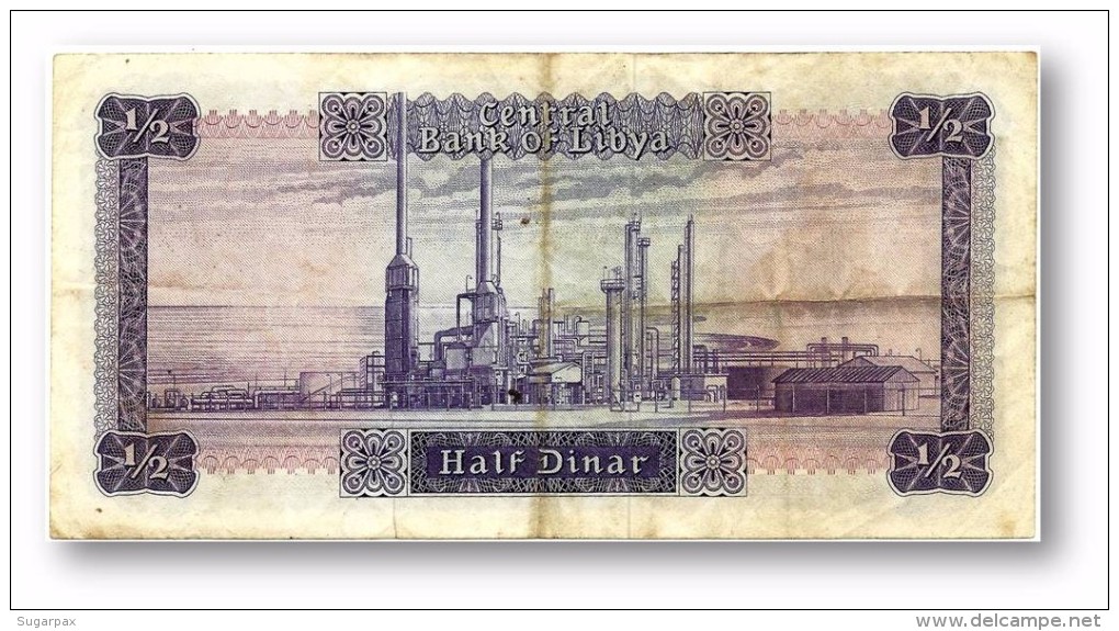 LIBYA - 1/2 Dinar - (1972 ) - P 34.b - Sign. 1 - Serie I ( 160 X 79 ) Mm - 3 Scans - Libyen