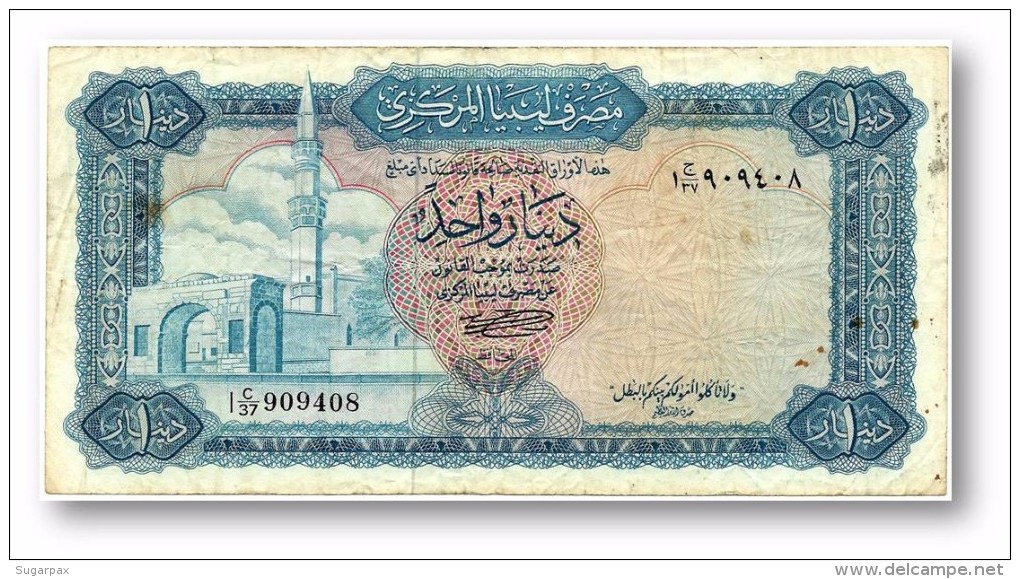 LIBYA - 1 Dinar - (1972 ) - P 35.b - Sign. 1 - Serie I ( 170 X 85 ) Mm - 3 Scans - Libia