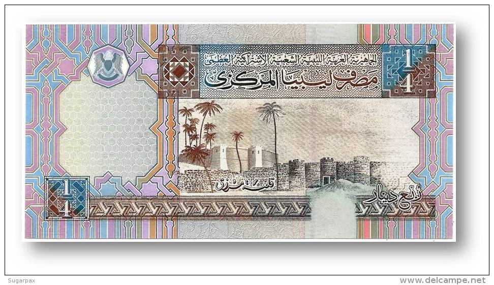 LIBYA - 1/4 Dinar - ( 2002 ) - P 62 - Unc. - Sign. 4 - Serie 5 - 2 Scans - Libya