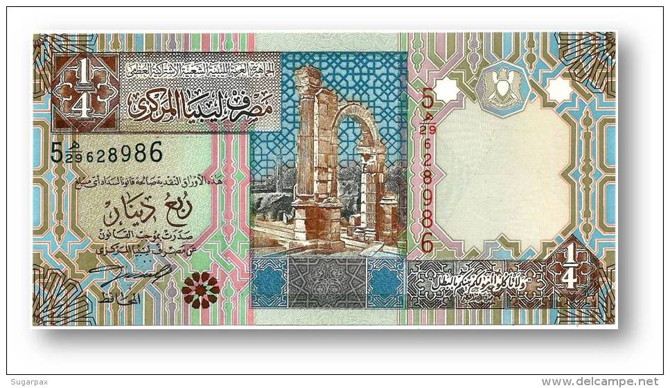 LIBYA - 1/4 Dinar - ( 2002 ) - P 62 - Unc. - Sign. 4 - Serie 5 - 2 Scans - Libya