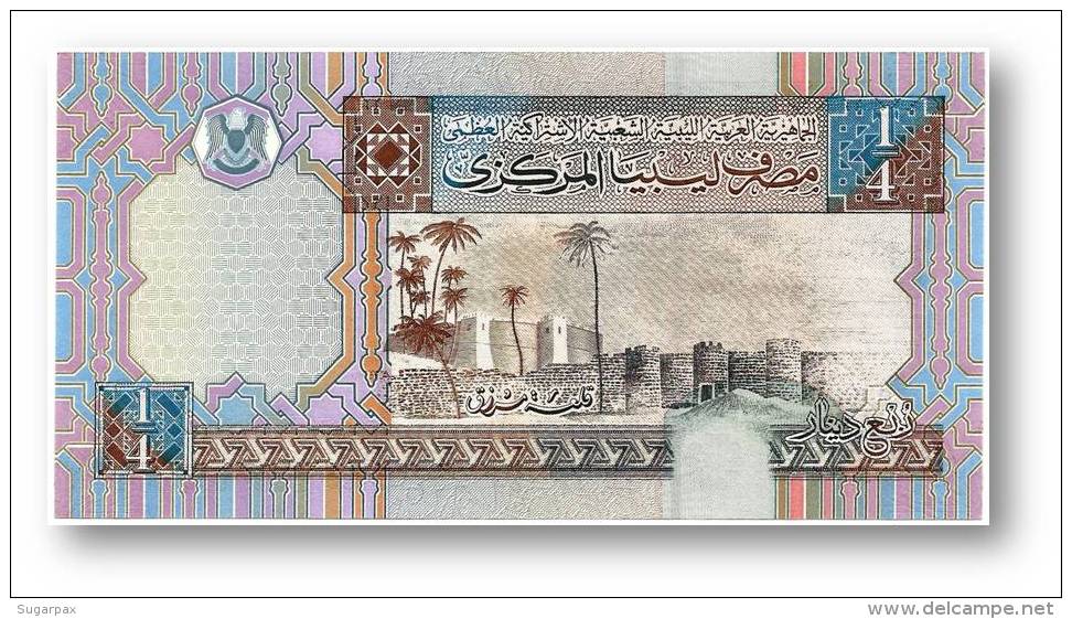 LIBYA - 1/4 Dinar - ( 2002 ) - P 62 - Unc. - Sign. 4 - Serie 5 - 2 Scans - Libya