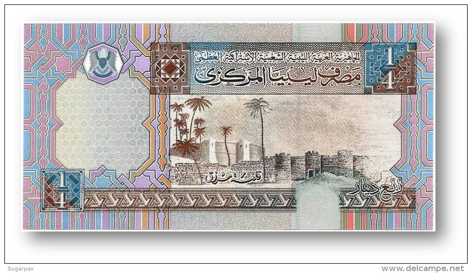 LIBYA - 1/4 Dinar - ( 2002 ) - P 62 - Unc. - Sign. 4 - Serie 5 - 2 Scans - Libya