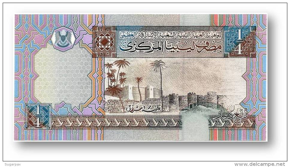 LIBYA - 1/4 Dinar - ( 2002 ) - P 62 - Unc. - Sign. 4 - Serie 5 - 2 Scans - Libyen