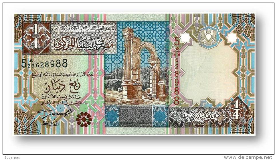 LIBYA - 1/4 Dinar - ( 2002 ) - P 62 - Unc. - Sign. 4 - Serie 5 - 2 Scans - Libya