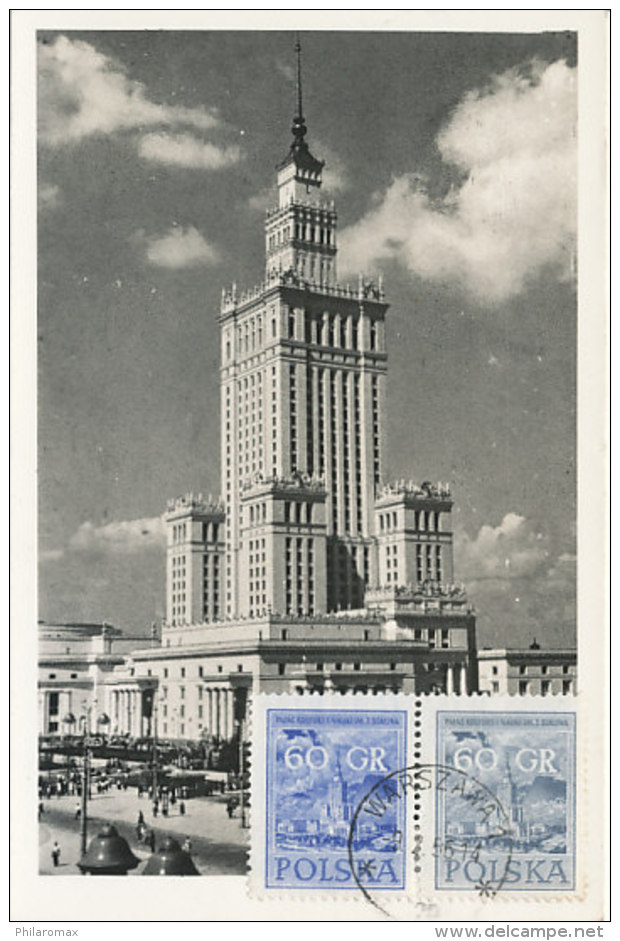 D25428 CARTE MAXIMUM CARD 1956 POLAND - PALACE OF CULTURE WARSZAWA CP ORIGINAL - Cartes Maximum