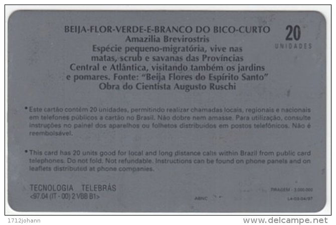 BRASIL B-839 Magnetic Telebras - Animal, Bird, Colibri - Used - Brésil